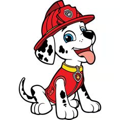 a cartoon dog wearing a fireman's hat