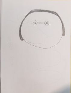 a drawing of a man with glasses on his head and eyes drawn by someone's hand