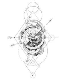 a drawing of a clock with different parts in it