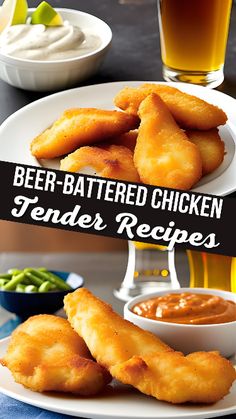 beer battered chicken tenders recipe on a white plate