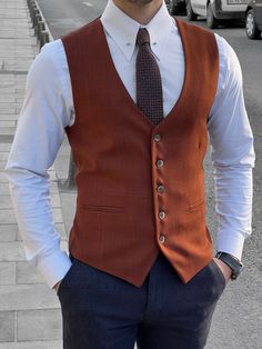 NEW COLLECTİON - FW / 23Collection: Fall / Winter - 23Production: Private Collection Slim-fit Wool Tile Men’s WaistcoatProduct color: TİLEProduct material: %50 Cotton , %50 Polyester Product details: The waistcoat is adjustable from the back.Product care: Dry clean onlyProduct size: 46-48-50-52-54-56Package İncluded : Waistcoat Dimensions of the mannequin: 185cm / 78kg , Size : 50EU / 40US Fitted Brown Suit, Business Vest With Welt Pockets For Fall, Fitted Vest With Lapel Collar For Business Casual, Fitted Casual Vest For Business, Brown Business Vest With Notch Lapel, Fitted Brown Suit With Pockets, Brown Notch Lapel Vest For Business, Tailored Business Vest For Fall, Tailored Vest For Business In Fall