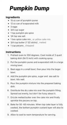 a recipe for pumpkin dump with instructions