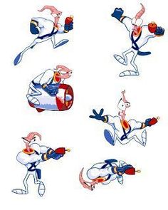 cartoon characters in various poses and positions