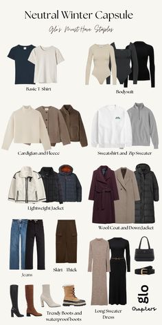 These are Glo's picks for a neutral winter capsule wardrobe that’s easy to work with and can be mixed and matched with various pieces in your current wardrobe. What we love about this collection is its versatility—the pieces can seamlessly transition into fall outfits and spring wear.  @patagonia @roots @abercrombie1892 @aritzia @thenorthface Winter Mix And Match Outfits, Cold Winter Capsule Wardrobe, Winter Carry On Capsule Wardrobe, European Winter Capsule Wardrobe, What To Pack For A 5 Day Trip, Winter Outfit Europe, Osaka Winter Outfit, Edinburgh Outfit Autumn, New England Winter Outfit