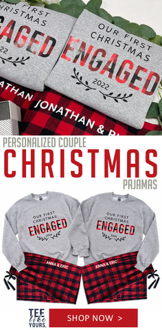 great gift for newly engaged couple who need an outfit / pajama for a christmas pfotoshoot or the chrustmas morning. Couples Christmas Pajamas, Couples Xmas, Matching Couple Pajamas, Christmas Pajamas Matching, Xmas Couple, Pajamas Matching, First Christmas Engaged, Couples Christmas, Couple Pajamas