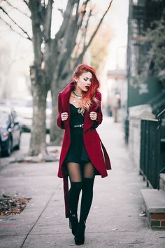 Rock Punk, Red Coat, Cold Brew, Black Tights, Looks Vintage