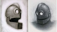 two drawings of helmets with holes in the middle and one has a helmet on it