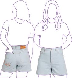 two women standing next to each other in shorts