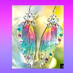 Stained Glass Wings Earrings Anting Manik, Wings Earrings, Rasy Koni, Earrings Butterfly, Butterfly Wing Earrings, Casual Earrings, Antique Engagement Ring, Jewelry Picture, Fairy Wings