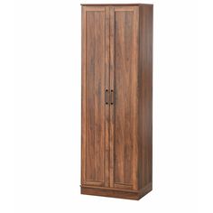 a tall wooden cabinet with two doors