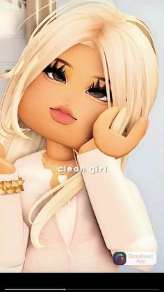 a cartoon girl with blonde hair holding her hand up to her face