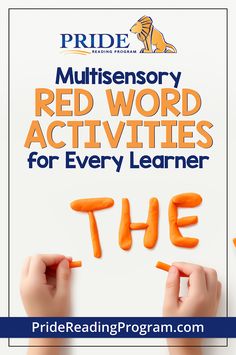 two hands holding carrots with the words, the pride multisensory red word activities for every learner