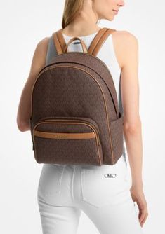 This large backpack from MICHAEL Michael Kors is perfect for travel. | MICHAEL Michael Kors Bex Large Backpack Standard Backpack With Logo For Travel, Brown Backpack With Logo For Everyday Use, Everyday Brown Backpack With Logo, Brown Logo Backpack For Travel, Logo Travel Backpack, Michael Kors Leather Standard Backpack, Luxury Michael Kors Standard Backpack, Casual Michael Kors Backpack For On-the-go, Michael Kors Backpack For On-the-go