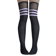 Show A Bit Of Personality With These Uniquely Detailed Black And Lilac Thigh High Socks. Made In Usa Size: Women's 7-11 Material: 80% Cotton, 20% Nylon & Elastic Length: 32” - 34” Before Stretched