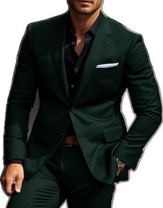 Party Suits With Notch Lapel And Pockets, Fitted Groom's Suit With Pockets, Fitted Suit With Pockets For Groom, Green Single Breasted Suit For Party, Tailored Wedding Sets With Pockets, Tailored Party Sets With Pockets, Green Long Sleeve Suit For Groom, Semi-formal Green Suits With Welt Pockets, Green Semi-formal Suits With Welt Pockets