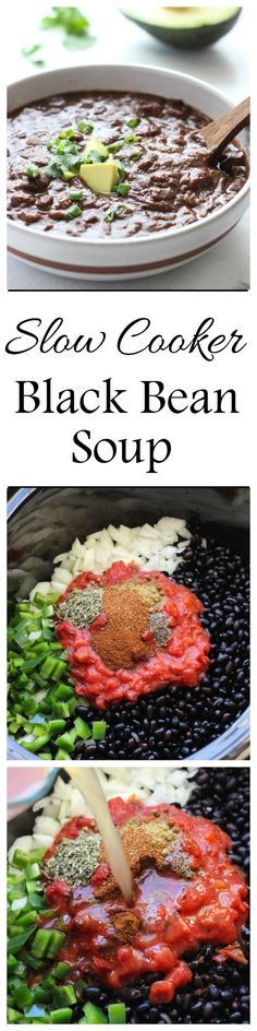 black bean soup is being cooked in a skillet and then stirred with seasoning