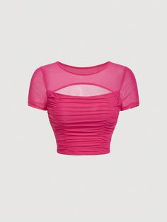 Women's Hollow Out Pleated Mesh T-Shirt Hot Pink Casual,Sexy  Short Sleeve Knitted Fabric Plain  Medium Stretch  Women Clothing, size features are:Bust: ,Length: ,Sleeve Length: Roblox Watermelon T Shirt, Fashionable Tops For Women, Free Roblox T Shirts Preppy, Cute Fitted Pink T-shirt, Affordable Red Crew Neck Crop Top, Hot Pink Preppy Tops, Hot Pink Clothes, Cheap Red Seamless Crop Top, Cute Pink Tops