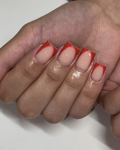 Short Red French Tip Nails, Red French Tip Nails, Natural Nails Manicure, Overlay Nails, Girly Acrylic, Pink Gel Nails, Blue Acrylic Nails, Girly Acrylic Nails, School Nails