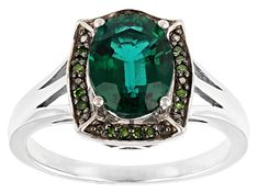 1.40ct Oval Green Lab Created Emerald With 0.06ctw Round Green Diamond Rhodium Over Sterling Silver Ring. Measures Approximately 0.42"L x 0.48"W. Not Sizeable. Silver Oval Emerald Ring With Pave Setting, Oval Emerald Ring With Pave Setting For Anniversary, Oval Silver Emerald Ring With Pave Setting, Green Oval Jewelry With Pave Setting, Oval Silver Emerald Ring With Diamond Accents, White Gold Emerald Ring With Pave Setting, Oval Shape, Oval Green Jewelry With Pave Setting, Formal Hallmarked Emerald Ring In Sterling Silver, Silver Emerald Ring With Pave Setting, Oval Shaped