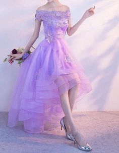 Lavender High Low Scoop Off Shoulder Party Dress, Cute Teen Party Dres – BeMyBridesmaid Teen Party Dresses, Vestido Color Lila, Off The Shoulder Homecoming Dress, Off Shoulder Party Dress, Purple Homecoming, High Low Party Dresses, Purple Party Dress, Lavender Prom Dresses, Purple Homecoming Dress