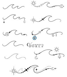 an image of different designs on the back of a tattoo design, including stars and swirls