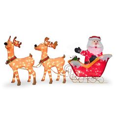 santa claus riding in a sleigh with reindeers and lights on the sides