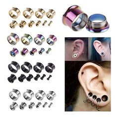 various types of piercings are shown in different colors and sizes, including an earring