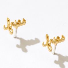 Feeling salty? You can't buy happiness, but you can buy French fries - and that's pretty close. Taters gonna tate! These Fries Stud Earrings are 14k gold plated brass and are perfect for any potato fan. The sterling silver post is great for any spud. Bless your lucky starch! Script measures 8 x 6mm.Custom cut in the handwritten cursive script of our own boss babe, Larissa, this is a 100% original design and 100% badass on a sterling silver friction push back post with sterling silver butterfly e Mn State Fair, Cursive Design, Feeling Salty, Cursive Script, Silver Butterfly, French Fries, Boss Babe, Original Design, Original Designs