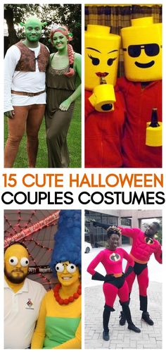 some people are dressed up in costumes and posing for pictures with the caption, 15 cute halloween couples costumes