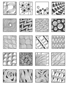 the different patterns used in this coloring book are shown here, and it is easy to draw