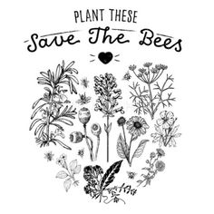 plant these save the bees t - shirt in black and white with an illustration of flowers