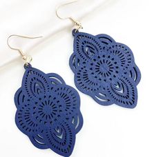 Elevate your style with our Beautiful Dark Blue Wood Earrings. Crafted with precision, these earrings exude elegance and charm. A versatile addition to your collection. Order yours today! Laser Cut Wood Earrings, Butterfly Earrings Gold, Mini Hoop Earrings, Fish Hook Earrings, Rhinestone Studs, Wood Earrings, Girls Jewelry, Wooden Jewelry, Blue Earrings