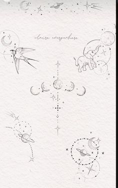 an image of some drawings on paper with stars and moon designs in the middle one