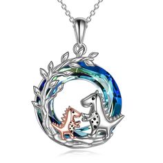 PRICES MAY VARY. 🐉【Design Ideas】The mother dinosaur looked at the baby dinosaur with a warm and sweet smile, full of love and patience, just as kind as a mother to her own child.dinosaur Jewelry for women! dinosaur mother holds one dinosaur baby lovewith Circle Blue Crystal Jewelry, perfect gifts for mum, new mum, mum to be, mummy, mother-in-law, stepmother, grandmother, daugther, granddaugther, etc 🐉The selected crystal shimmer with movement and sparkle even in the low-light environment. This Blue Jewelry For Birthday Gift And Mother's Day, Blue Pendant Necklaces For Birthdays, Themed Silver Necklace For Birthday, Personalized Blue Necklace For Mother's Day, Blue Pendant Necklaces For Birthday, Blue Pendant Necklace For Birthday, Blue Personalized Necklace For Mom, Personalized Blue Necklaces For Mom, Blue Necklace For Mother's Day