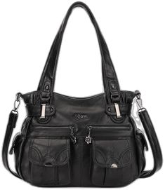 Casual Faux Leather Shoulder Bag With Pockets, Faux Leather Satchel Shoulder Bag With Pockets, Black Faux Leather Shoulder Bag With Pockets, Casual Faux Leather Bag With Pockets, Rectangular Faux Leather Bag With Pockets, Everyday Faux Leather Bags With Pockets, Messenger Tote Bag, Handbags For Women, Black Tote Bag