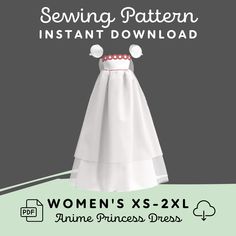 Cosplay princess dress instant download sewing pattern Cosplay Sewing Patterns Free, Anime Princess Dress, Princess Dress Patterns, Princess Pattern, Mens Sewing Patterns, Detached Sleeves, Unique Wedding Dress, Princess Cosplay, Moon Princess