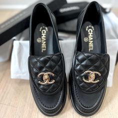 Chanel Loafers Moccasins 20mm Quilted Tabmocassins Black Lambskin Size 37 Comes With Box And Dust Bags Edit: These Have Been Gently Worn Once Since Original Post. Photos And Price Edited. Luxury Slip-on Platform Loafers For Formal Occasions, Luxury Calf Leather Flats With Closed Toe, Luxury Calf Leather Closed Toe Flats, Luxury Closed Toe Calf Leather Flats, Luxury Slip-on Flats For Formal Occasions, Luxury Black Moccasins For Work, Luxury Black Flats With Almond Toe, Luxury Black Closed Toe Loafers, Luxury Slip-on Loafers With Closed Toe