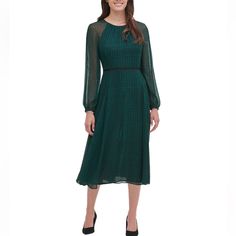 Nwt Color Emerald Green It Is A Subtly Romantic Style Dress. Fall Sheer Sleeves Dress For Work, Fall Workwear Dress With Sheer Sleeves, Elegant Tommy Hilfiger Dresses For Workwear, Chic Tommy Hilfiger Dresses For Work, Elegant Fitted Midi Dress By Tommy Hilfiger, Chic A-line Tommy Hilfiger Dress, Elegant Fitted Tommy Hilfiger Midi Dress, Chic Tommy Hilfiger A-line Dress, Elegant Tommy Hilfiger Knee-length Midi Dress