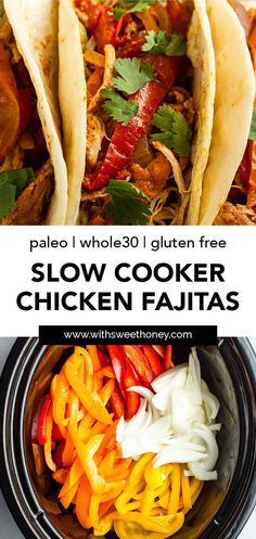 slow cooker chicken fajitas with text overlay