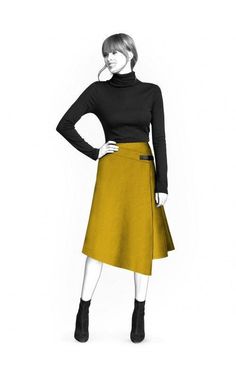 Wool Skirt Pattern, Asymmetrical Skirt Pattern, Japanese Skirt, Skirt Sewing Patterns, Wrap Skirt Pattern, Belted Skirt, Skirt Sewing Pattern, Coat Pattern Sewing, Skirt Sewing