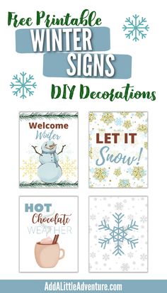 Free Printable Winter Signs - DIY Decorations Winter Wonderland Printables Free, Diy Winter Wall Decor, Free Winter Printables Decor, Winter Theme Party Ideas, Winter Library Decorations, Winter Printables Free Wall Art, Free Printables Wall Art, Free Winter Printables, Library Director