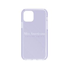 the back of a purple samsung phone case with miss america written in white on it