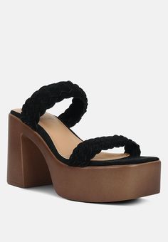 Misaki Woven Suede Strap Platform Sandals in Black#color_black Braided Dress, Brunch Outfits, Summer Lunch, Statement Shoe, Chunky Sandals, Platform Sandals Heels, Platform High Heels, Brunch Outfit, Latest Shoes