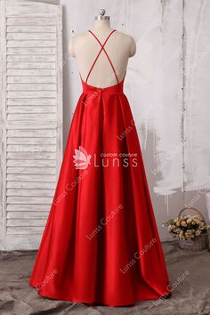 Elegant Red A-line Satin Sleeveless Spaghetti Strap Floor Length Evening Prom Dress - Lunss Couture Red Satin Prom Dress, Strap Prom Dress, Spaghetti Strap Prom Dress, Red Bra, Long Evening Gowns, Floor Length Skirt, Satin Prom Dress, Elegant Red, Inspirational Celebrities