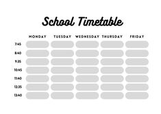 a school timetable is shown in black and white with the words school timetable on it