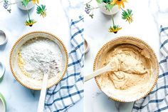 two pictures showing the same batter in a bowl