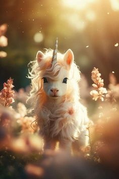 an adorable little unicorn is standing in the grass