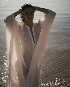 Photoshoot Ideas Outside, Mediterranean Fashion, Linen Caftan, Linen Kaftan Dress, Goddess Of Earth, Morocco Kaftan, Linen Kaftan, Jasmine White, Billowy Sleeves