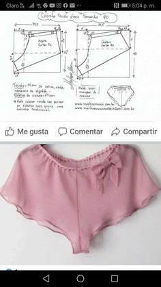 an image of the bottom and side of a pink shorts with measurements for each item