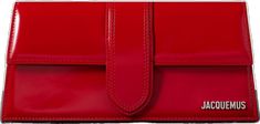 Elegant Red Bag With Glossy Finish, Red Leather Bags With Glossy Finish, Chic Red Bag With Glossy Finish, Red Glossy Formal Bags, Formal Red Bag With Glossy Finish, Formal Red Bags With Glossy Finish, Classic Red Bag With Glossy Finish, Red Leather-lined Shoulder Bag For Evening, Jacquemus Le Bambino Long